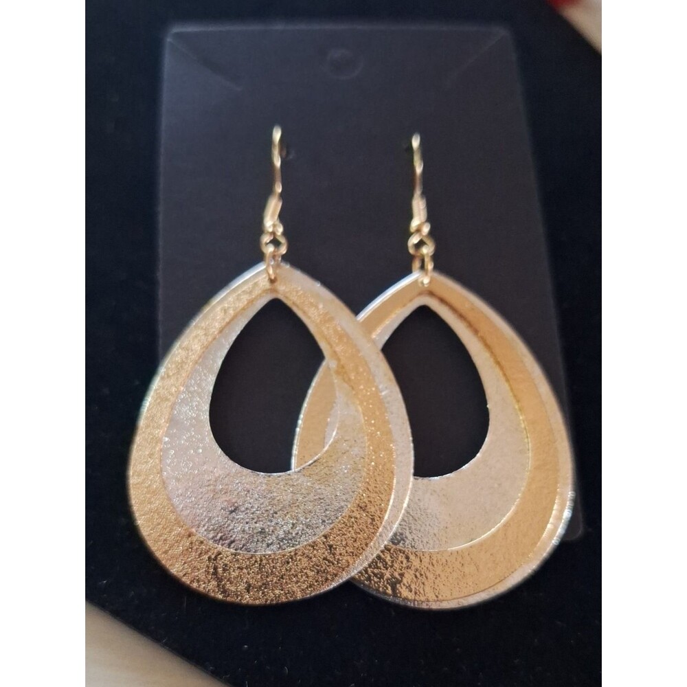 Gold Teardrop Double-Layer Dangle Earrings - Elegant Women Jewelry